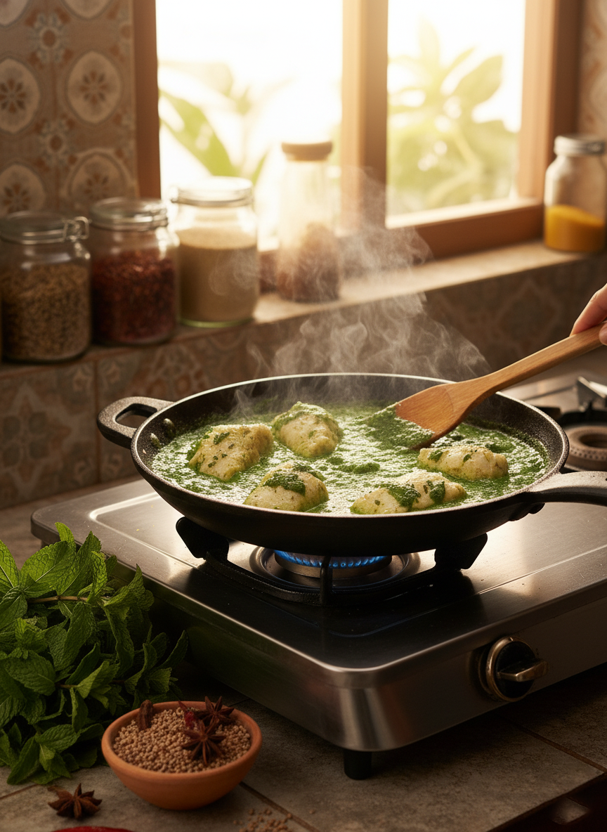 🌿 Pudina (Mint) Fish Curry with Wasabi Mustard