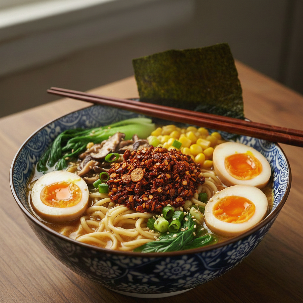 Authentic Japanese Ramen with Garlic Chilli Crunch (Easy Homemade Recipe)