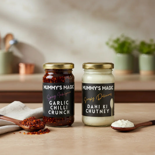 Mummy's Magic The Bestseller Duo – Dahi Ki Chutney & Garlic Chilli Crunch Combo, Natural Condiment Gift Set