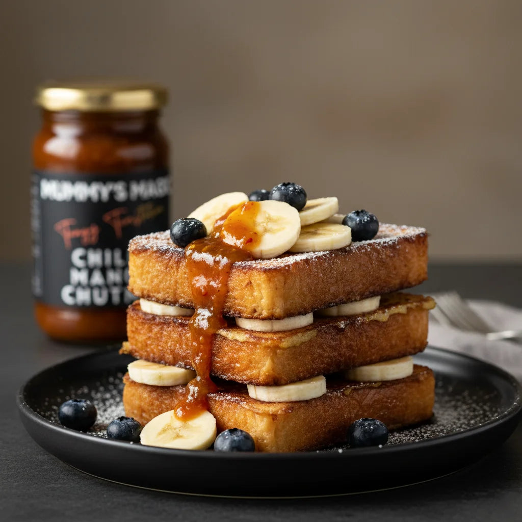 Mummy's Magic Chilli Mango Chutney served with samosas and crackers – Vegan, Natural Mango Spread