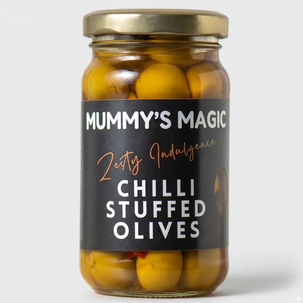 Mummy's Magic Chilli Stuffed Olives jar – Gourmet Antipasto Olive, Natural Ingredients, India