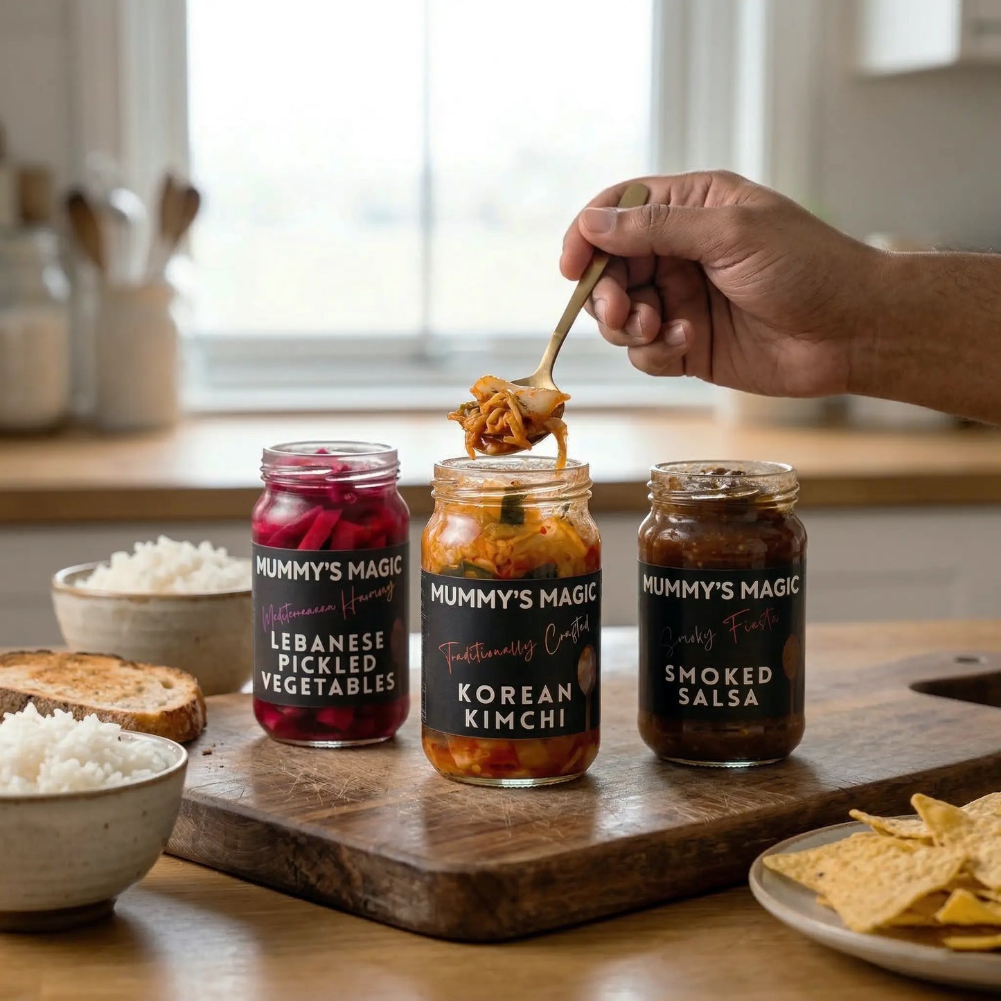 World On Your Plate Combo by Mummy's Magic – Korean Kimchi, Middle Eastern Pickles and Mexican Smoked Salsa for mezze platters, rice bowls and tacos