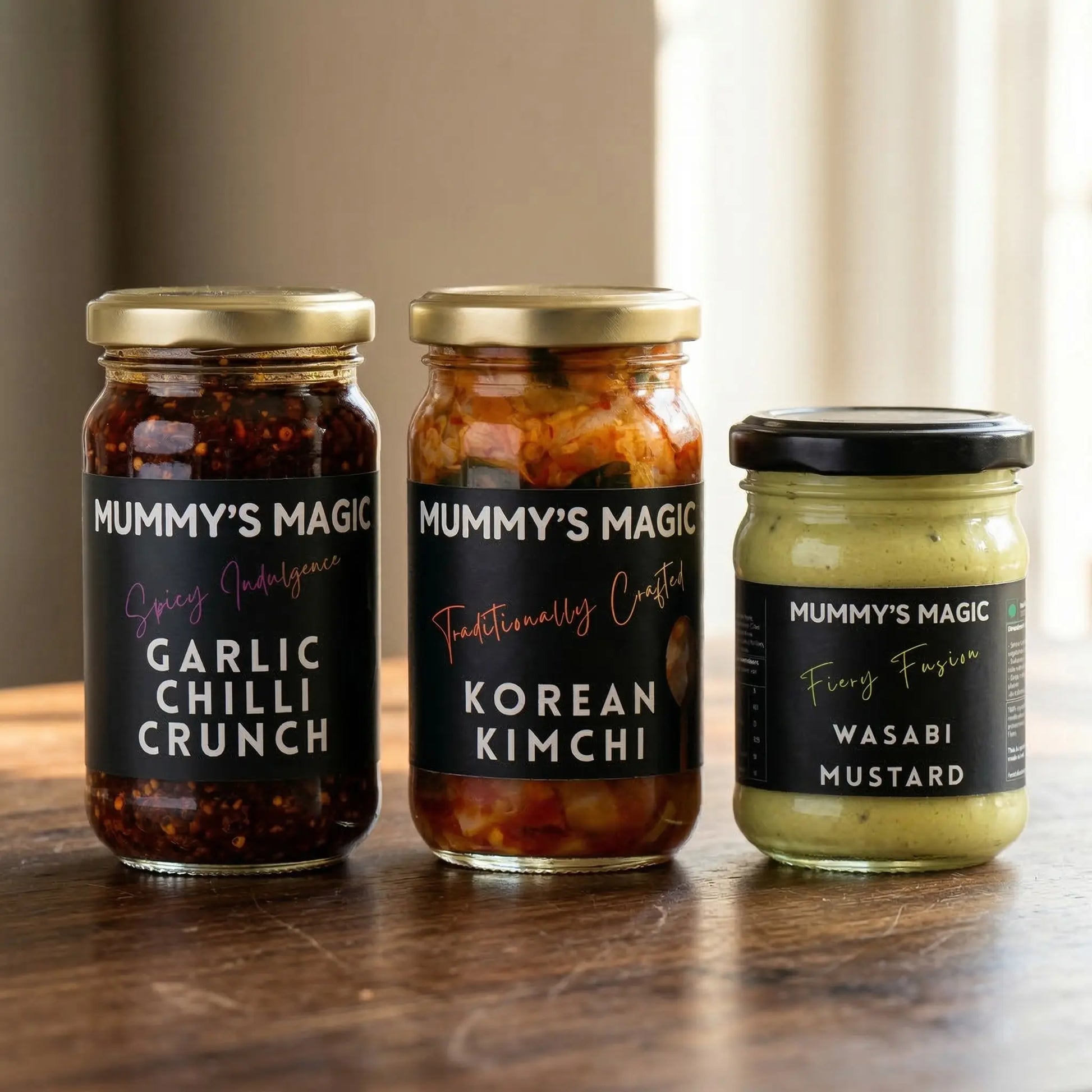 Mummy's Magic The Heat Trilogy – Chilli Sauce, Garlic Chilli Crunch & Thai Chillman Hot Sauce Combo Gift Set