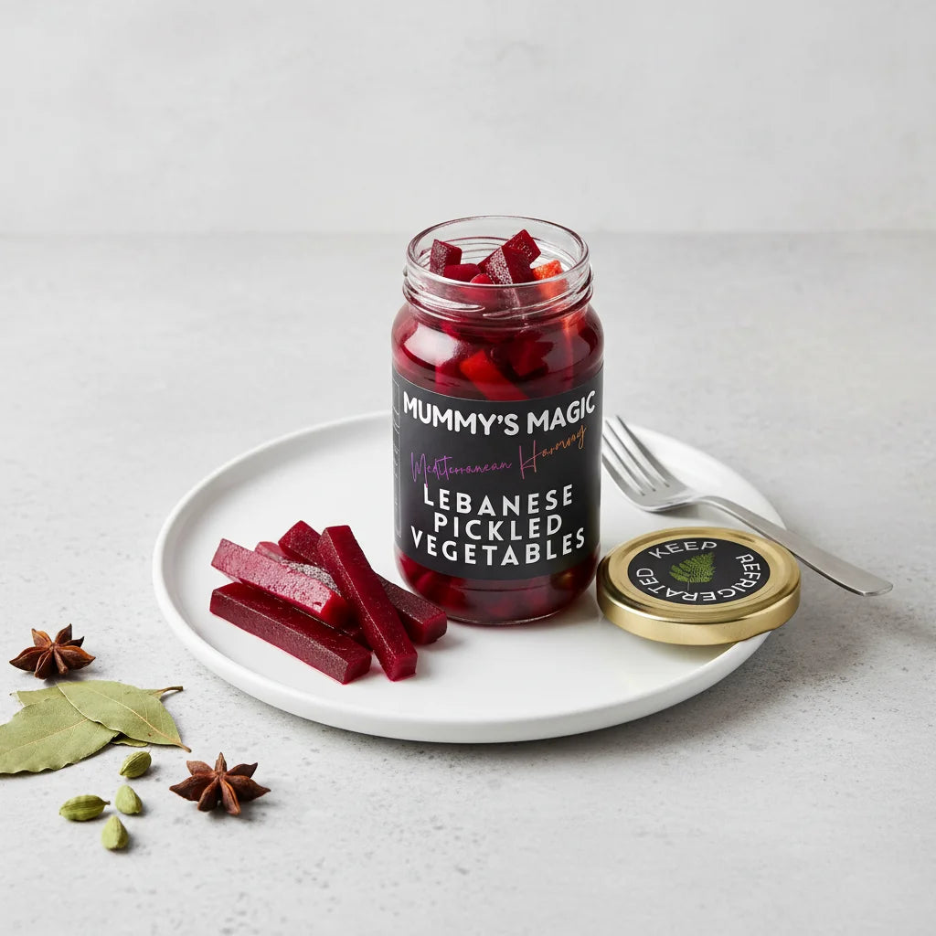 Mummy's Magic Lebanese Pickled Vegetables served with shawarma, mezze platter – Preservative-Free India