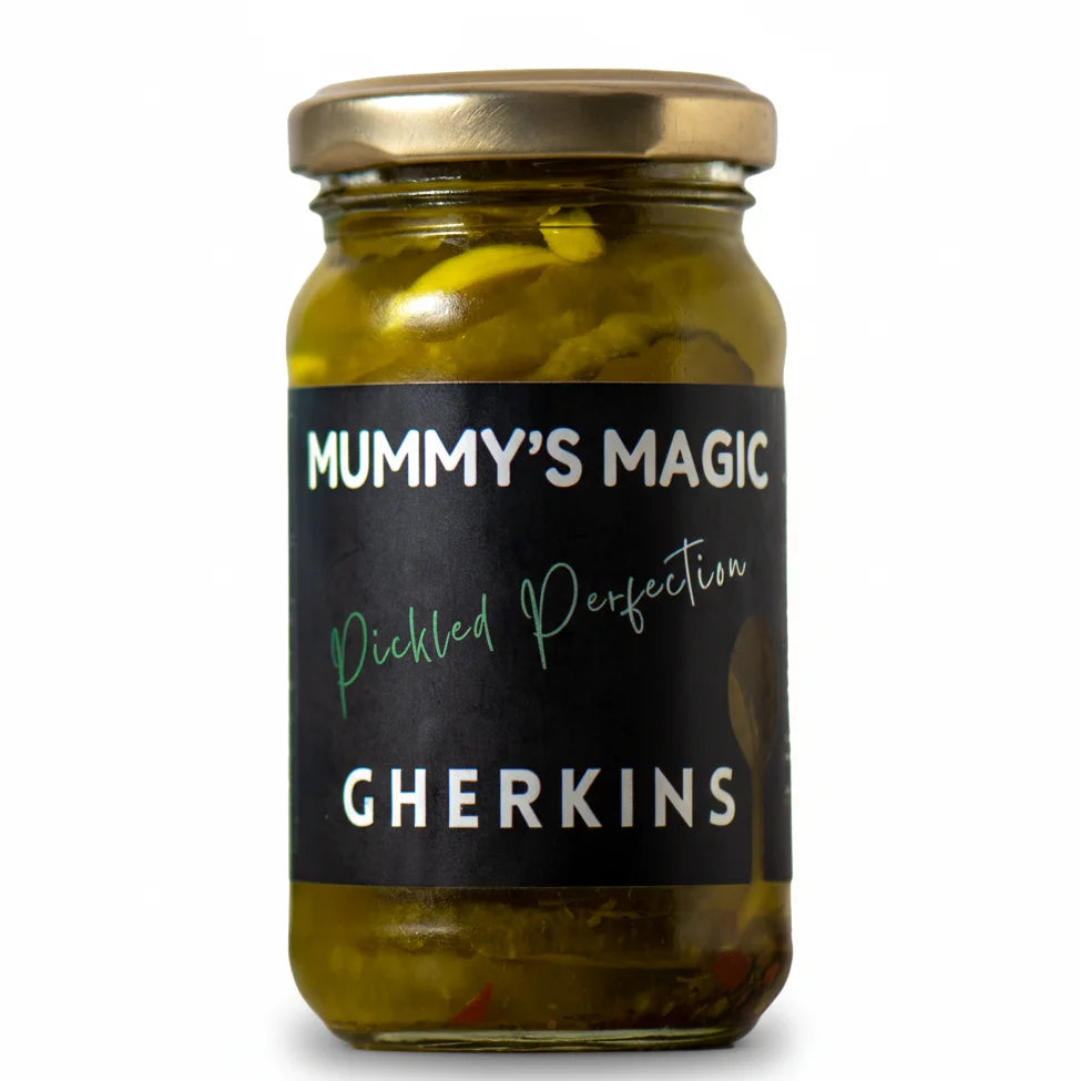 Mummy's Magic Gherkins jar – Natural Pickled Cucumbers with Italian Herbs, Vegan & Preservative-Free