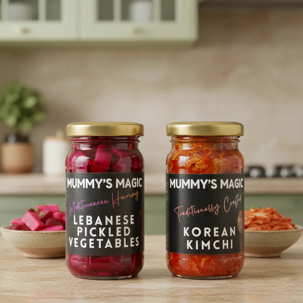 Mummy's Magic Seoul to Beirut Combo – Kimchi & Lebanese Pickled Vegetables, Natural, Global Flavour India