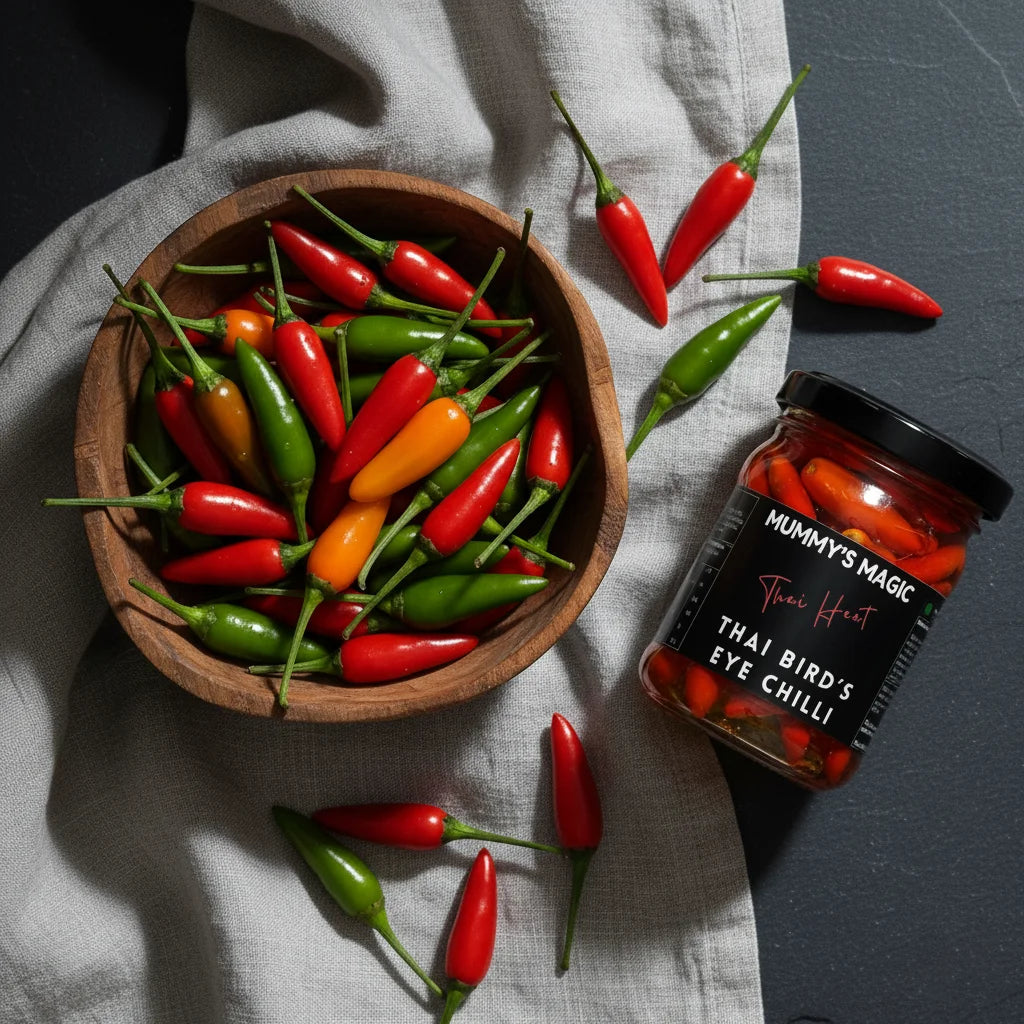 Mummy's Magic Thai Bird's Eye Chilli – Fiery Pickled Chillies in Natural Brine, 120g, Vegan