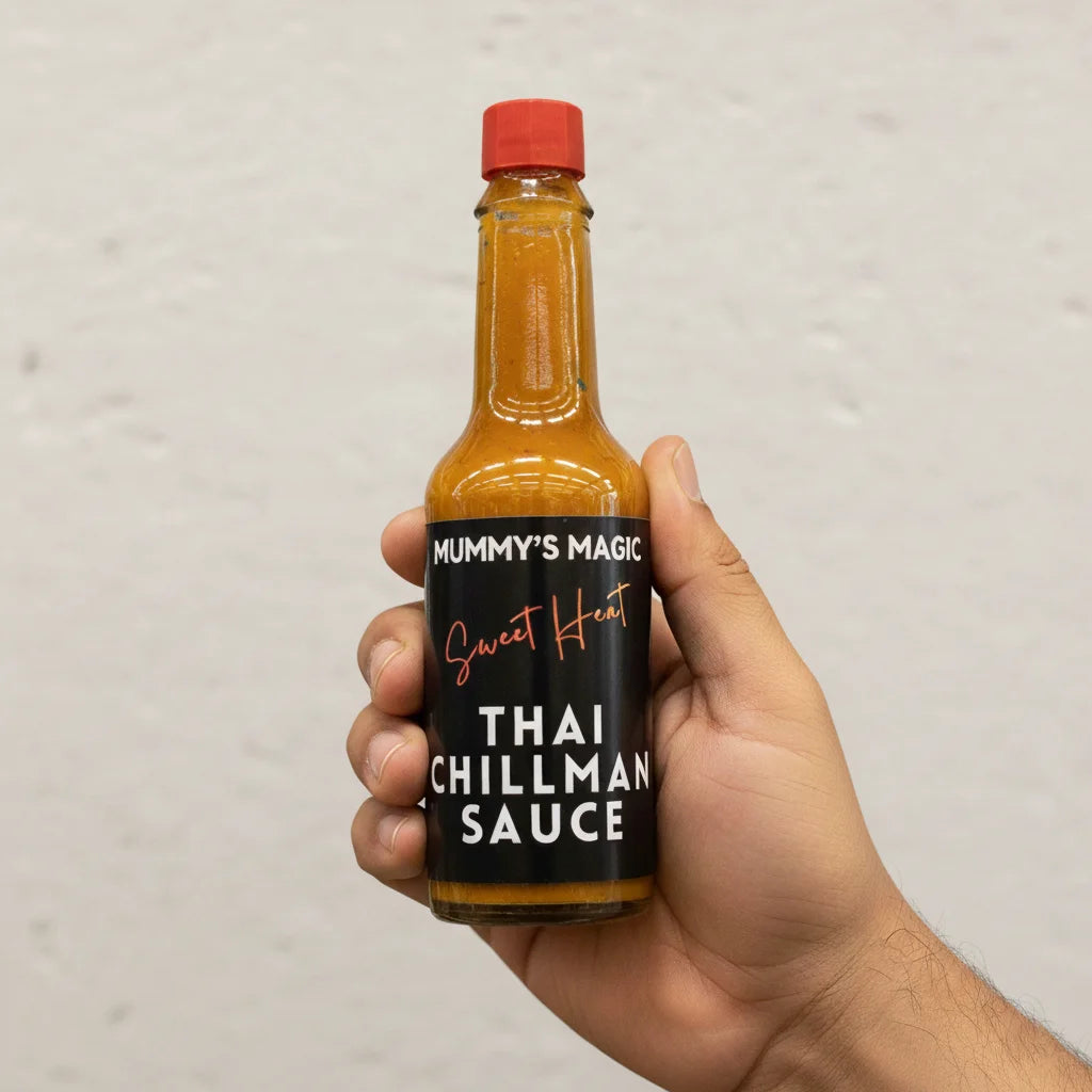 Mummy's Magic Thai Chillman bottle – Tabasco-Style Natural Hot Sauce with Indian Mango, No Preservatives